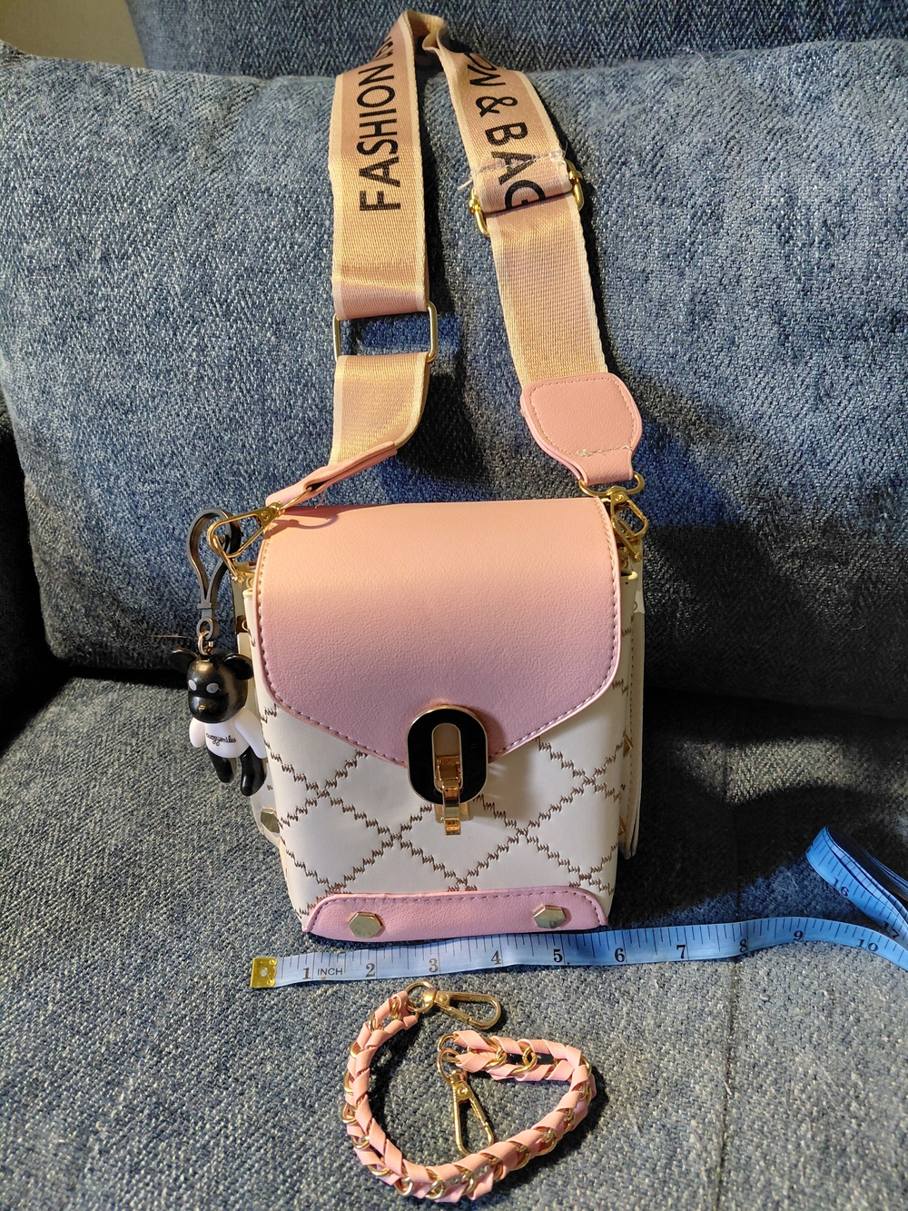 Stylish Pink & Cream Crossbody Bag with Adjustable Strap
